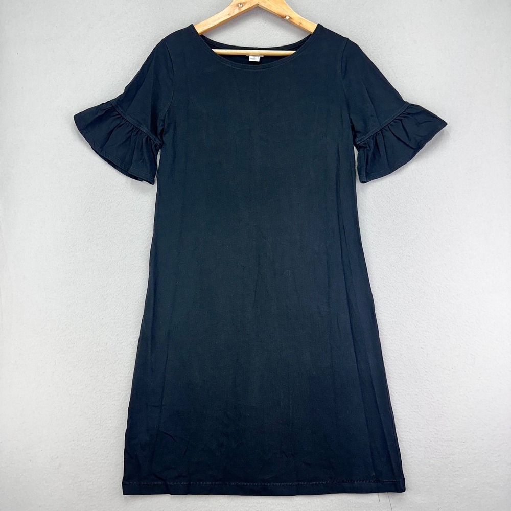 J.CREW T-Shirt Dress Womens XS Black Ruffle Sleeve Minimalist Career Preppy - Picture 1 of 8